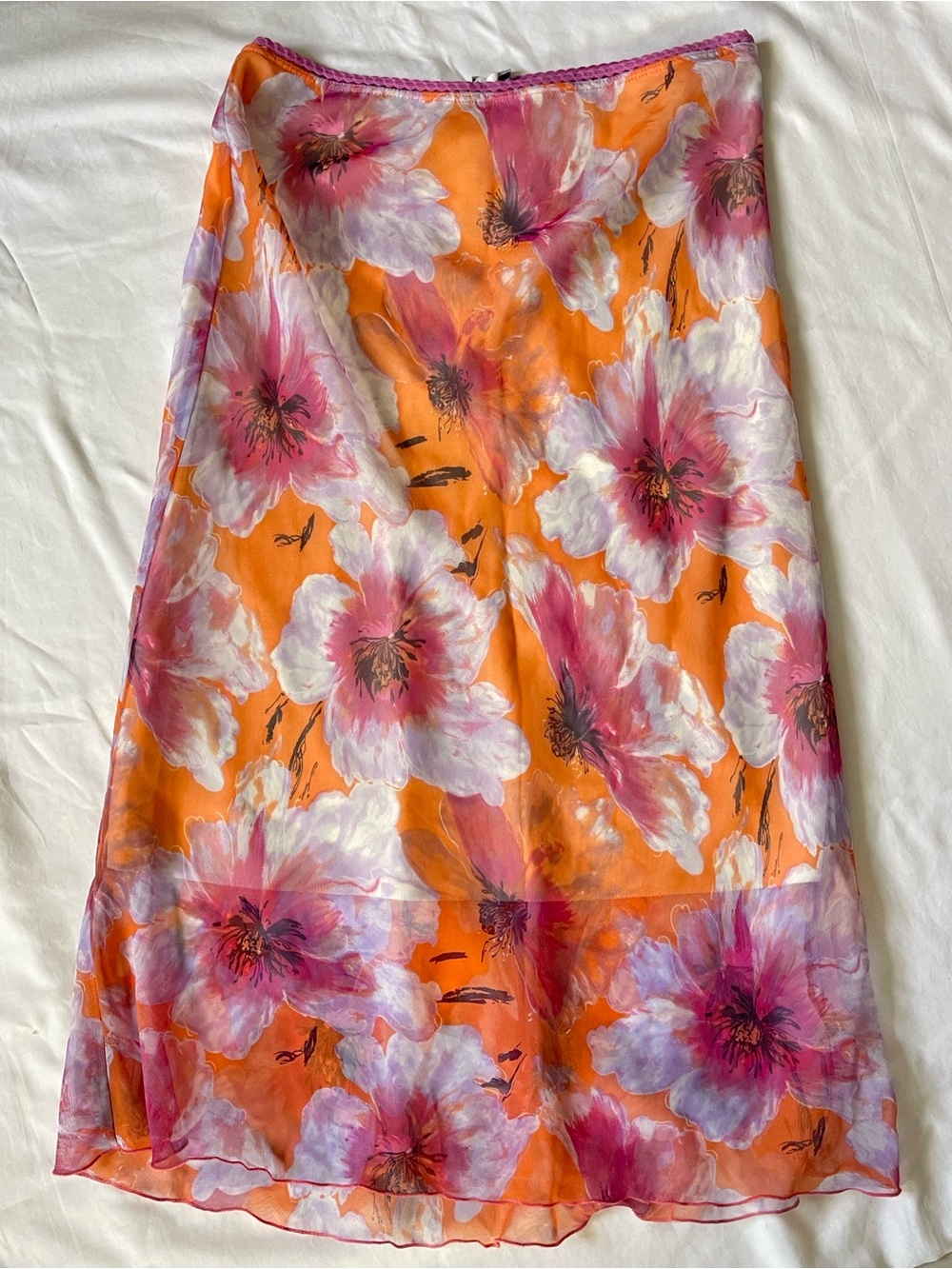 Floral Orange & Pink Midi Skirt